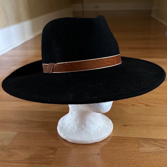Womens Fedora Flat Brim Black Wool Hat Size Large - Picture 1 of 10